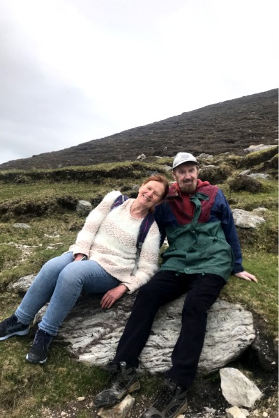 Mary Attenborough and Michael Gallagher on the side of Croagh Patrick, July 2024